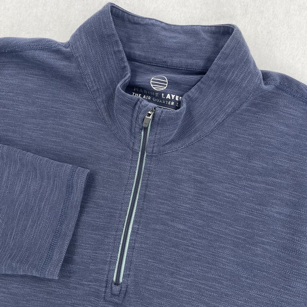 Marine Layer The Air Quarter Zip Mens XL Blue Pullover Organic Cotton Casual